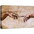 wall26 Canvas Print Wall Art The Creation of Adam Closeup by Michelangelo Spiritual & Religious Cultural Oil Painting Renaissance Traditional Portrait for Living Room, Bedroom, Office - 16"x24"