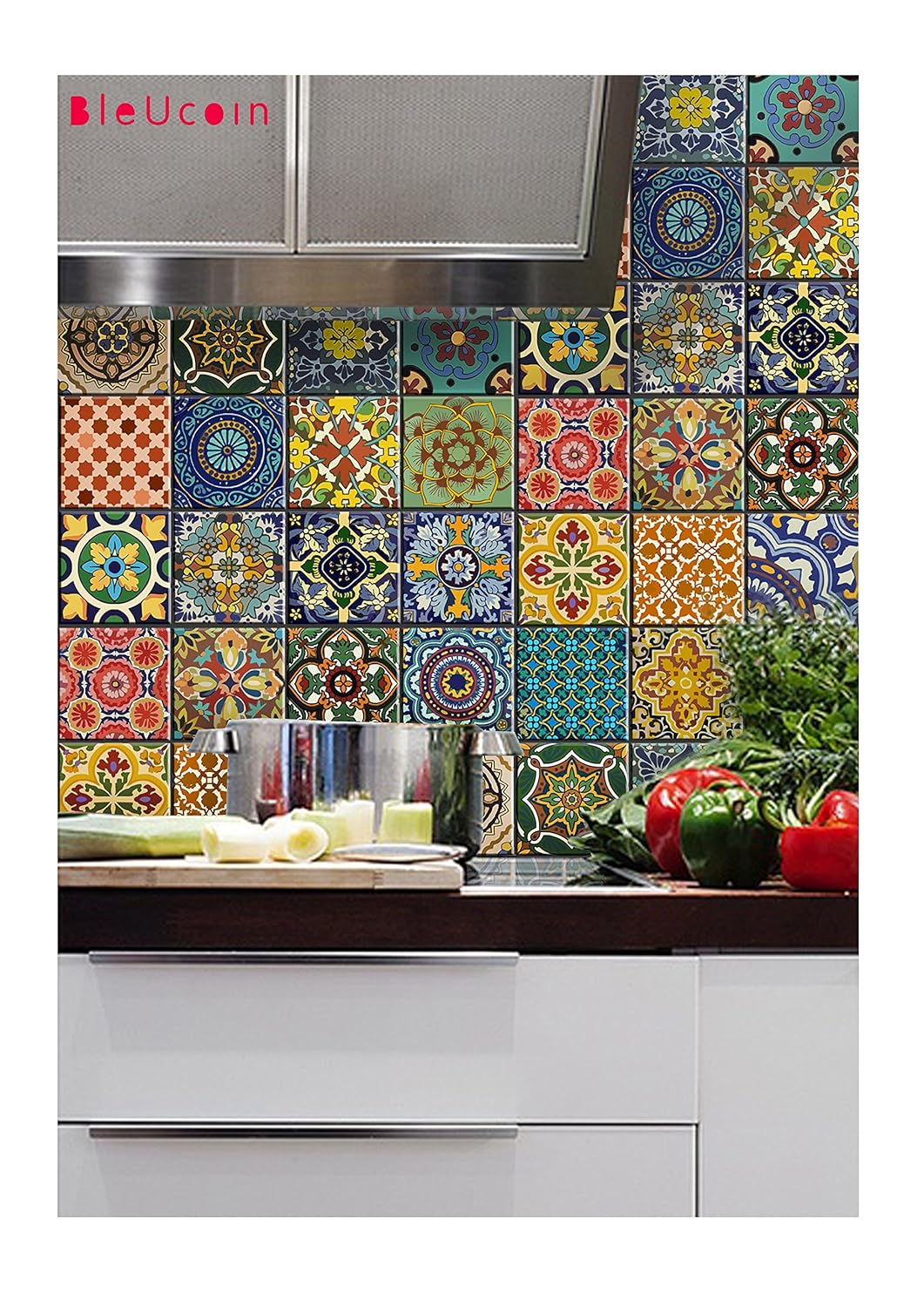Bleucoin Mexican Talavera Peel And Stick Tile Backsplash Stair Riser Bathroom Floor Decals Diy Home Decor Staircase Self Adhesive Waterproof Stickers