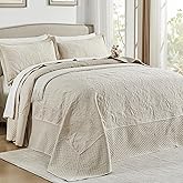 Qucover Alaska King Bedspread 132x 120, Oversized King Bedspread Extra Wide, 3 Piece Soft Microfiber Lightweight Oversized King Quilts Bedding Set, Quilting Paisley Pattern, with Pillow Shams, Beige