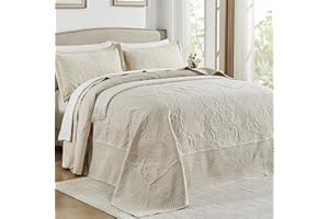 Qucover Alaska King Bedspread 132x 120, Oversized King Bedspread Extra Wide, 3 Piece Soft Microfiber Lightweight Oversized King Quilts Bedding Set, Quilting Paisley Pattern, with Pillow Shams, Beige