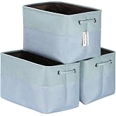 Sea Team Large Rectangle Canvas Open-Top Storage Baskets, 3-Pack | Collapsible Fabric Storage Bins with Handles, Closet Shelf Organizers, 15 x 10 x 10 Inches, Babyblue &amp; Mint