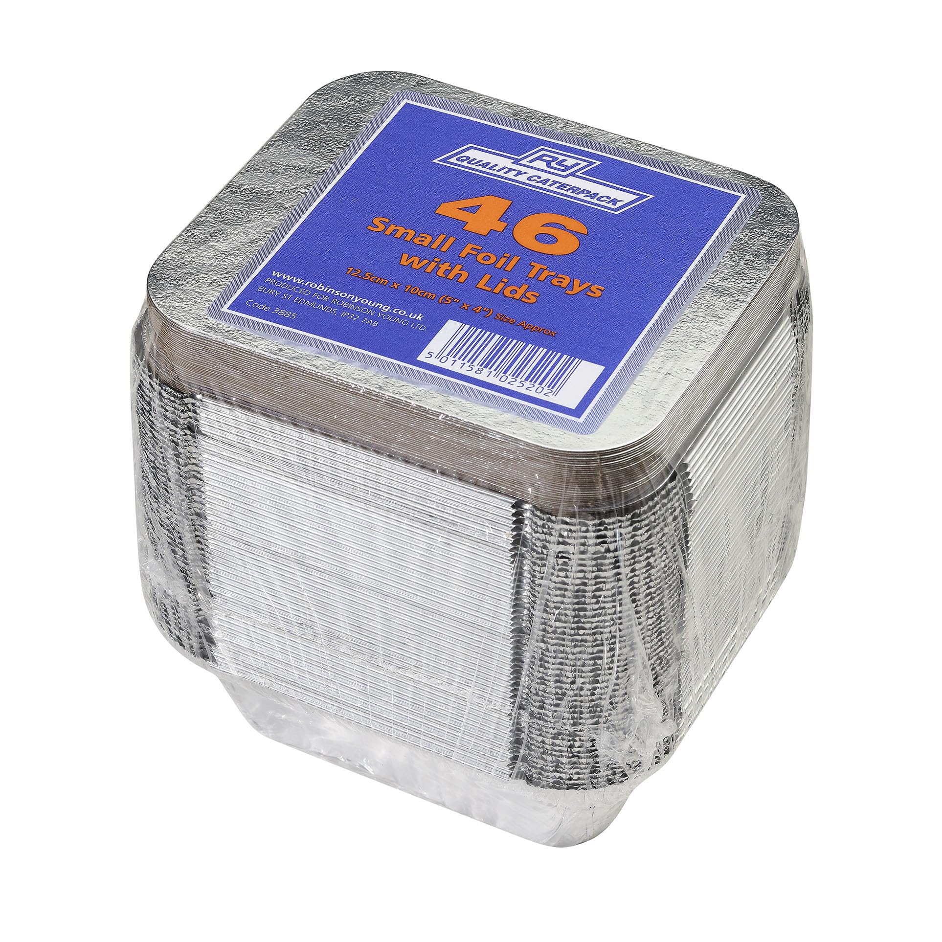 Caterpack Foil Trays With Lids, Small, Disposable Food Containers, 12.5cm x 10cm, Pack of 46