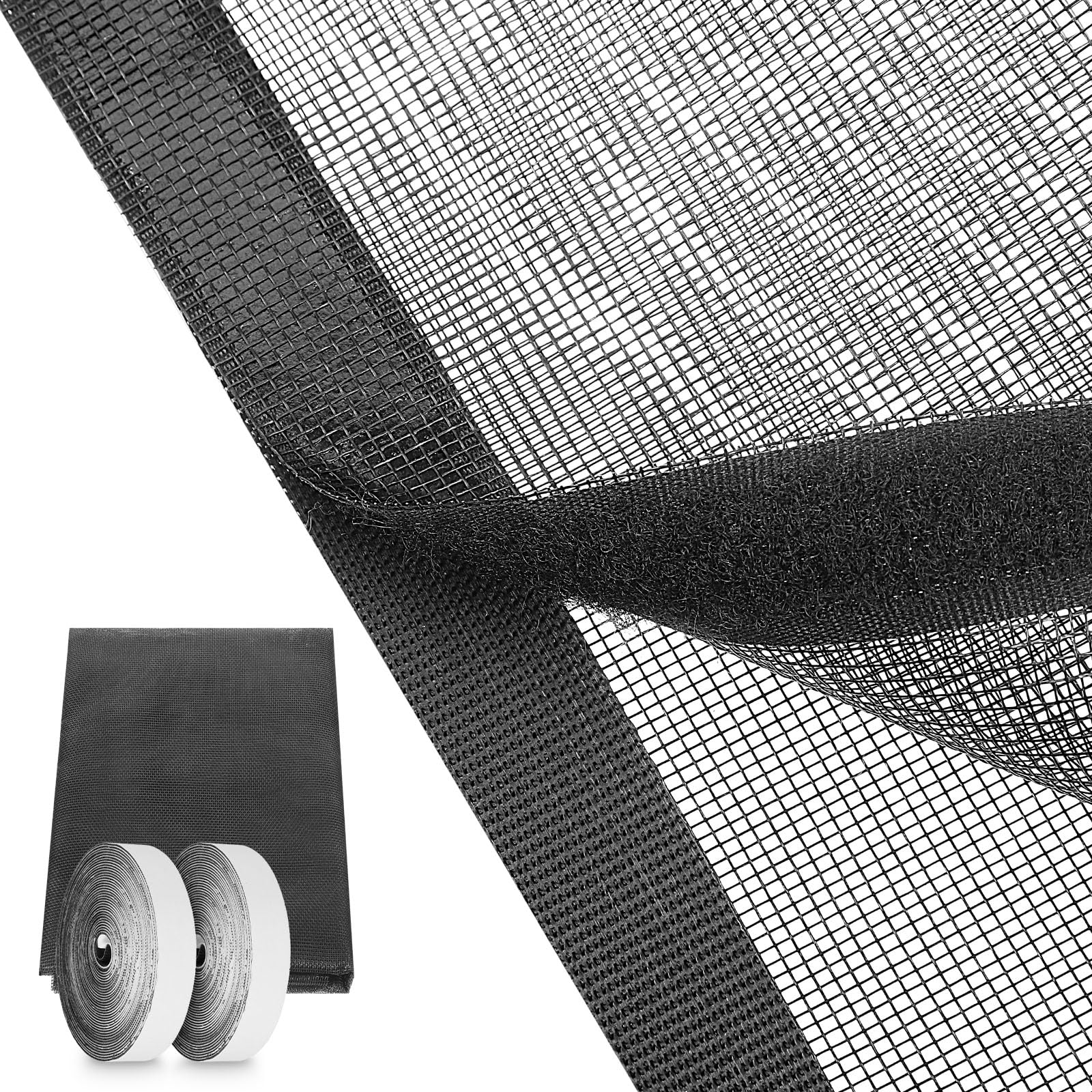 Photo 1 of 47.2 x 78.7 inch Window Screen with 23 Feet Black Upgraded Hook and Loop Adhesive Edging Frame Free Cutting DIY Self-Adhesive Window Screen Mesh Curtain Replacement
