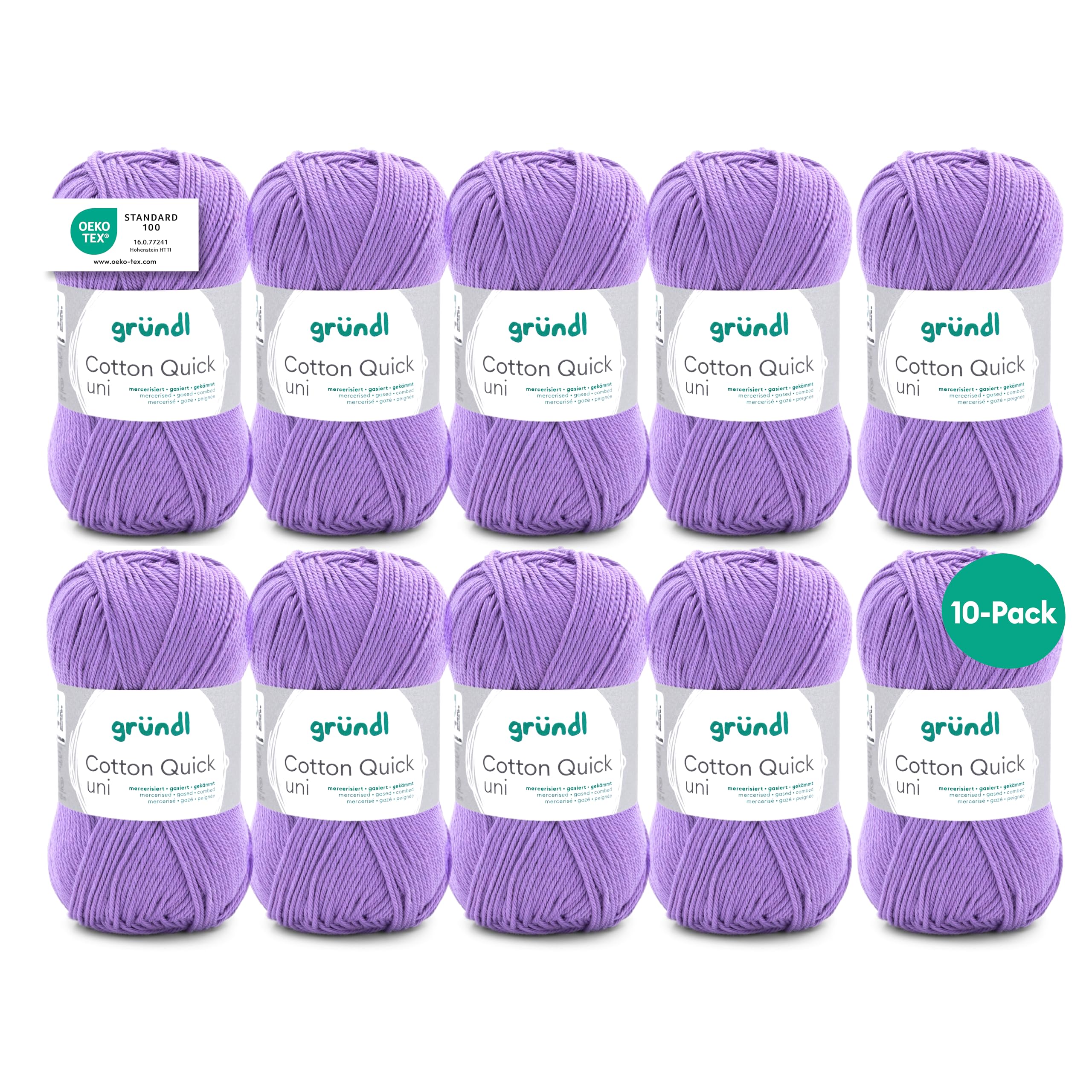Gründl Cotton Quick Plain Value Pack 10 x 50g Balls (Heavy Duty Wool, Easy Care Washable 100% Cotton Thread, 50g/125m, 3-4, 10 x 50g) Lavender