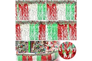 Crowye 10 Pcs Christmas Parade Float Decorations,Red Silver and Green Table Skirts and Metallic Foil Fringe Tinsel Twist Garland Streamer Backdrop for Car Trailer Christmas Party Supplies