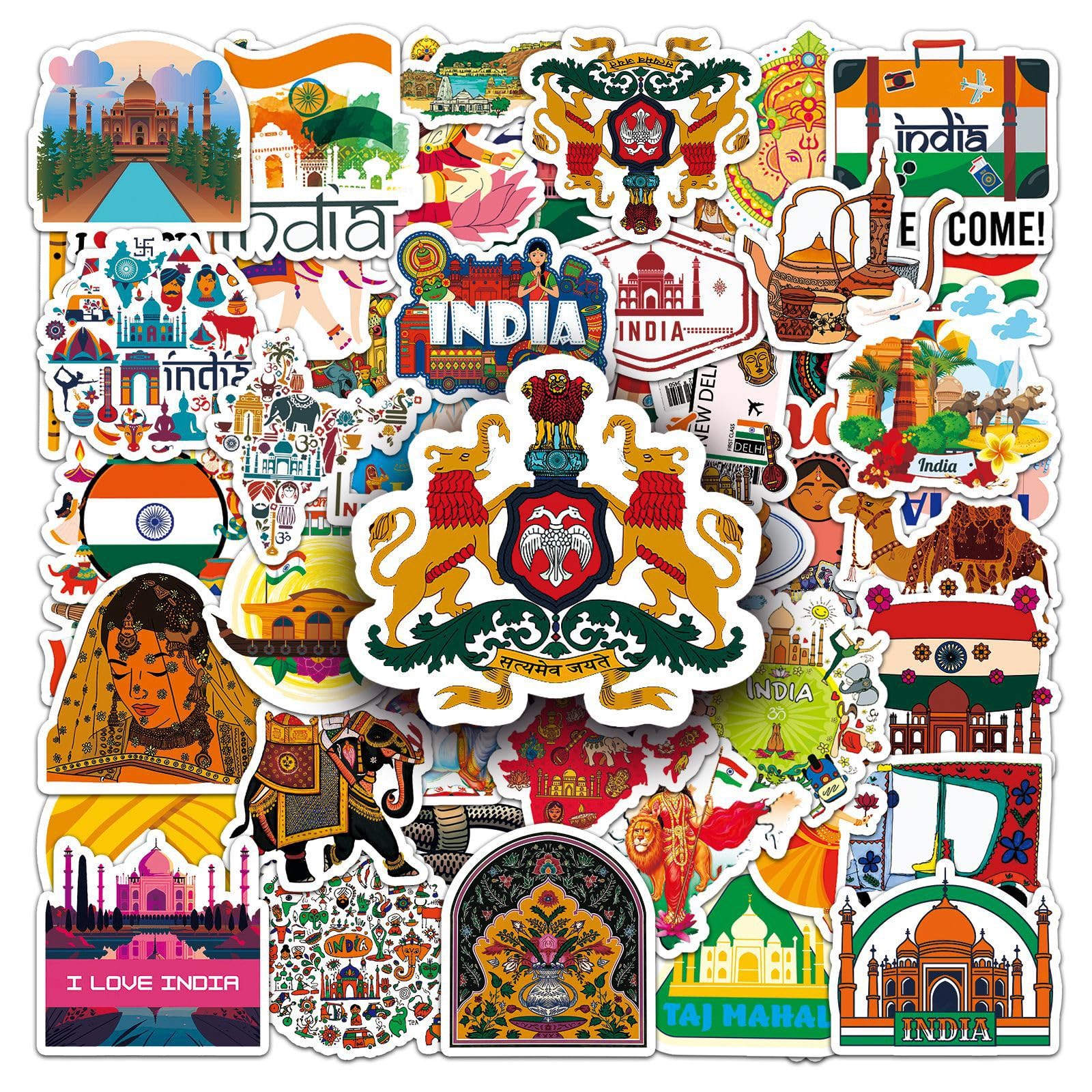 Indian Stickers 50 Pcs Vinyl Travel Landscape Sticker for Laptop Luggage Hydro Flask Water Bottle Car Bike Skateboard Phone Computer,Waterproof Funny India Theme Sticker for Teens Adults