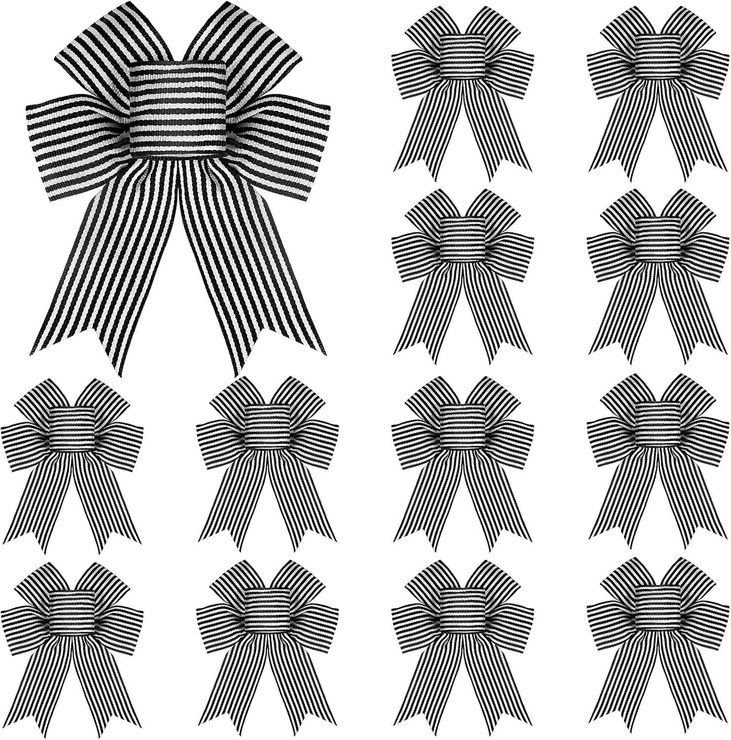 Bows & Ribbons - MTLEE 12 Pieces Christmas Tree Bow Buffalo Burlap Bows Black and White Stripe Bow Christmas Wreath Bow Craft for Christmas Tree Decoration, 5 x 7 Inches (Black, White, 1.6 Inch Wide)