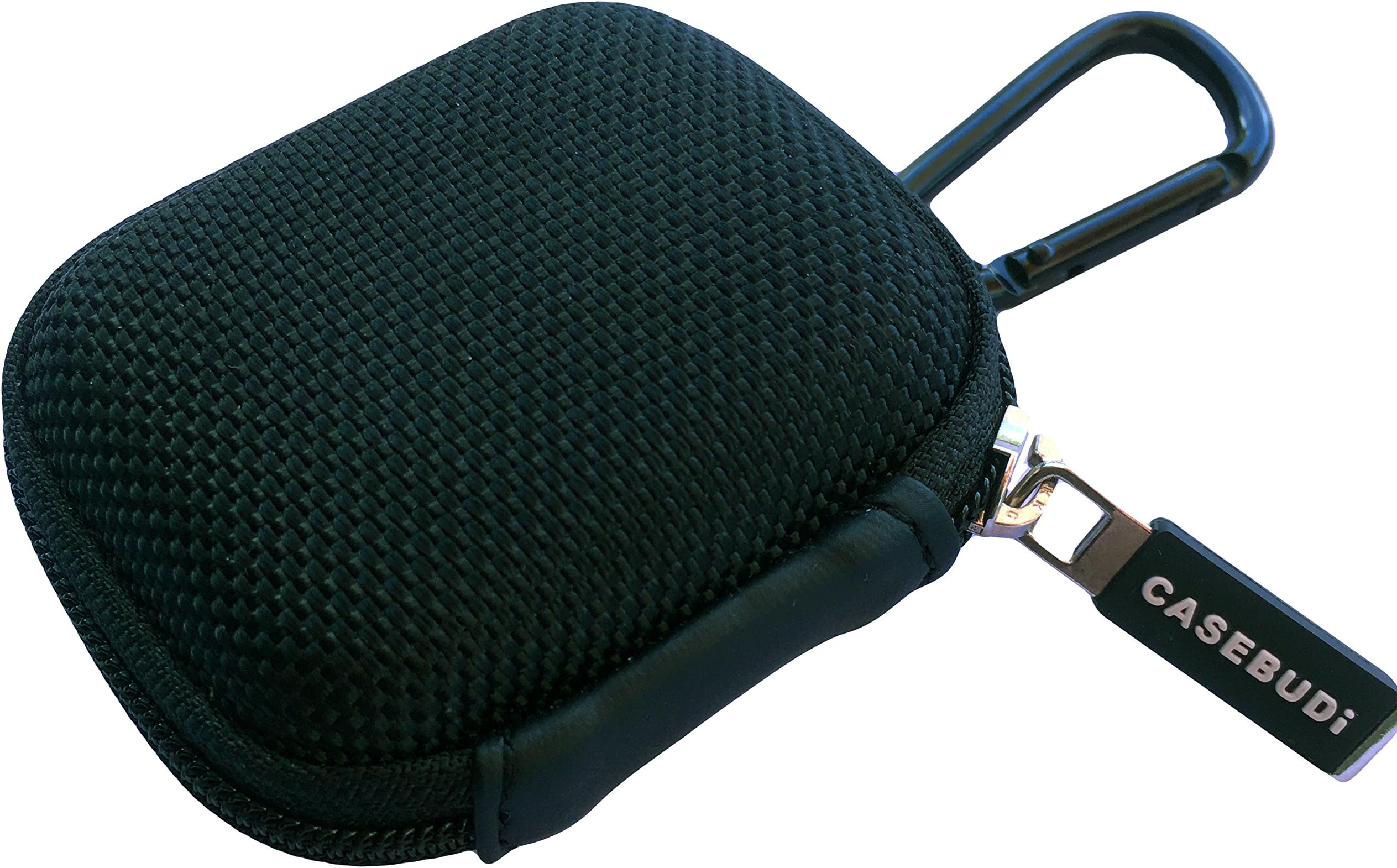 CASEBUDi Tough Travel Case for Apple AirPods | Key Ring and Carabineer | Use as Keychain | Sturdy, Stylish, Ballistic Nylon, Impact Protection for Travel or Storage (Black)