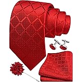GUSLESON 3.15"(8cm) Mens Tie and Lapel Pin Plaid Checkered Necktie Hankerchief Cufflinks Set for Men