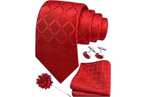 GUSLESON 3.15"（8cm） Mens Tie and Lapel Pin Plaid Checkered Necktie Hankerchief Cufflinks Set for Men