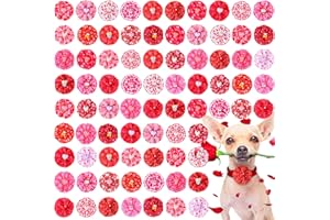 Sanwuta 80 Pieces Valentines Day Dog Collar Charms Heart Print Bows Collar Flower Bow Ties for Small Medium Large Dogs Cats Valentines Party Decoration Costume Supplies