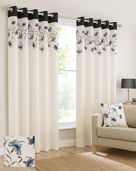 Plain Faux Silk Look Eyelet Ring Top Black Cream Brown Fully Lined