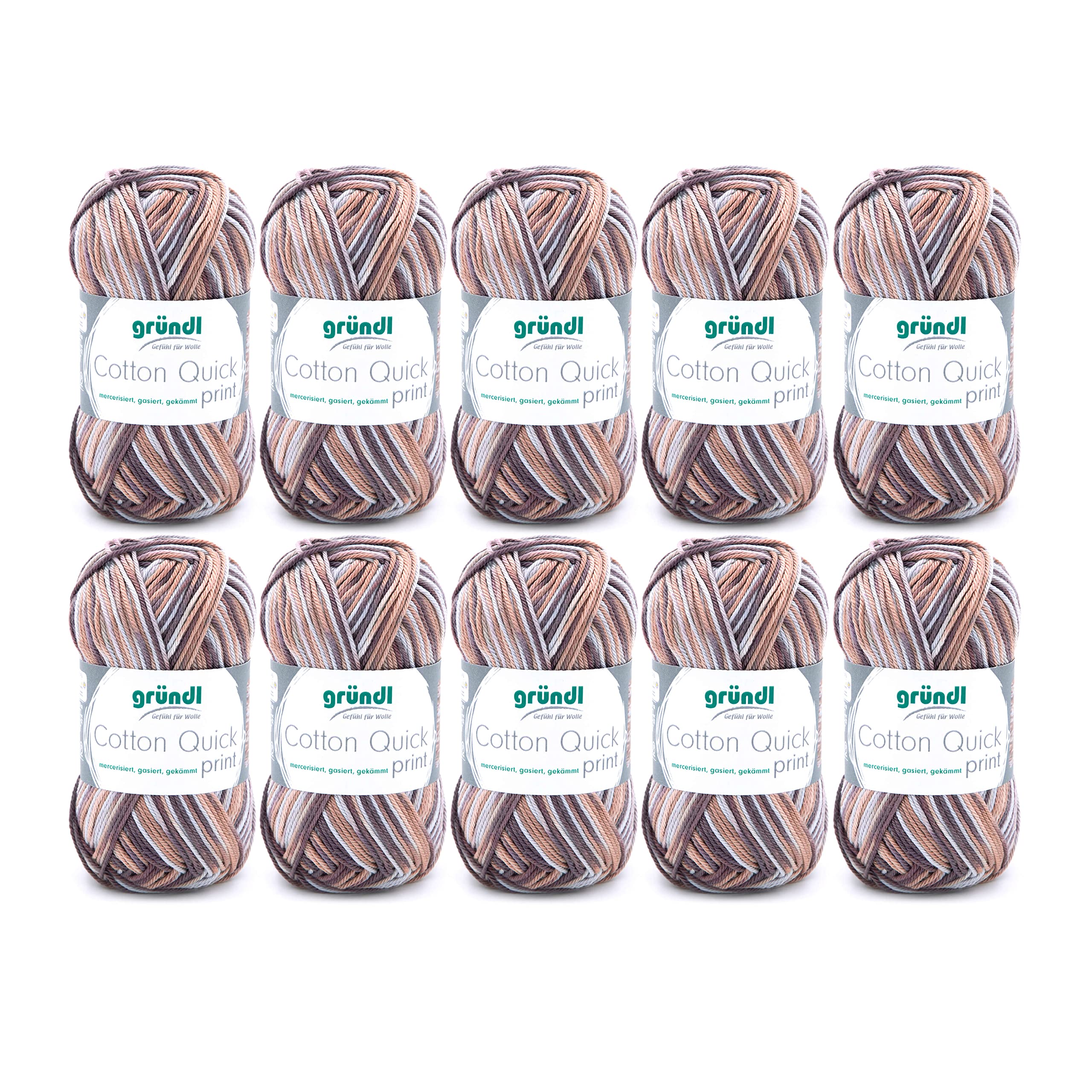 Gründl Wool Cotton Quick Print - Thin Wool for Crochet with Colour Gradient - Knitting Yarn - Shiny and Skin Friendly - 100% Cotton - 10 Balls 50 g / 125 m - Needle Size 3-4 - Brown — image 1