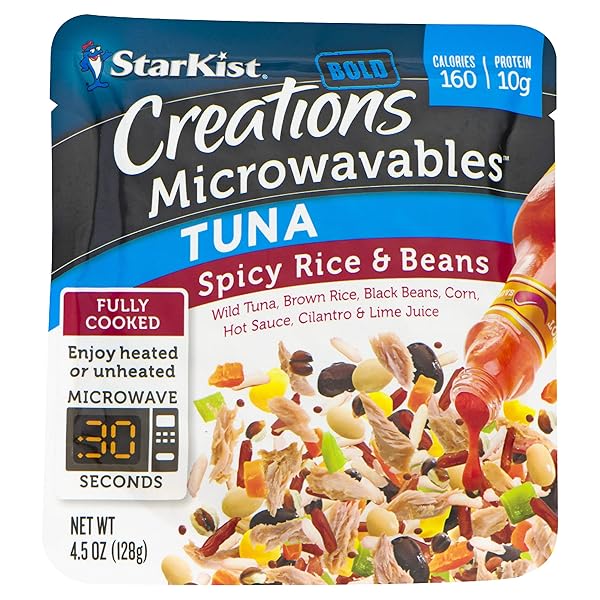 STARKIST CREATIONS MICROWAVABLES SPICY TUNA WITH RICE & BEANS, 4.5 OUNCE