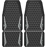CAR PASS Bling Diamond Car Mats Rubber Floor Mats Full Set Anti-Slip 3D Rhombus Waterproof Trim to Fit Liner Universal Glitter Crystal Sparkly Shining Rhinestone Girl Women SUV Sedan Van, Black Silver