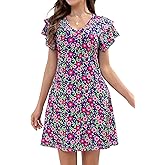 Summer Dresses for Women 2025 Casual Ruffle Sleeves Mini Dress Sundresses Floral Boho Beach Dresses with Pockets
