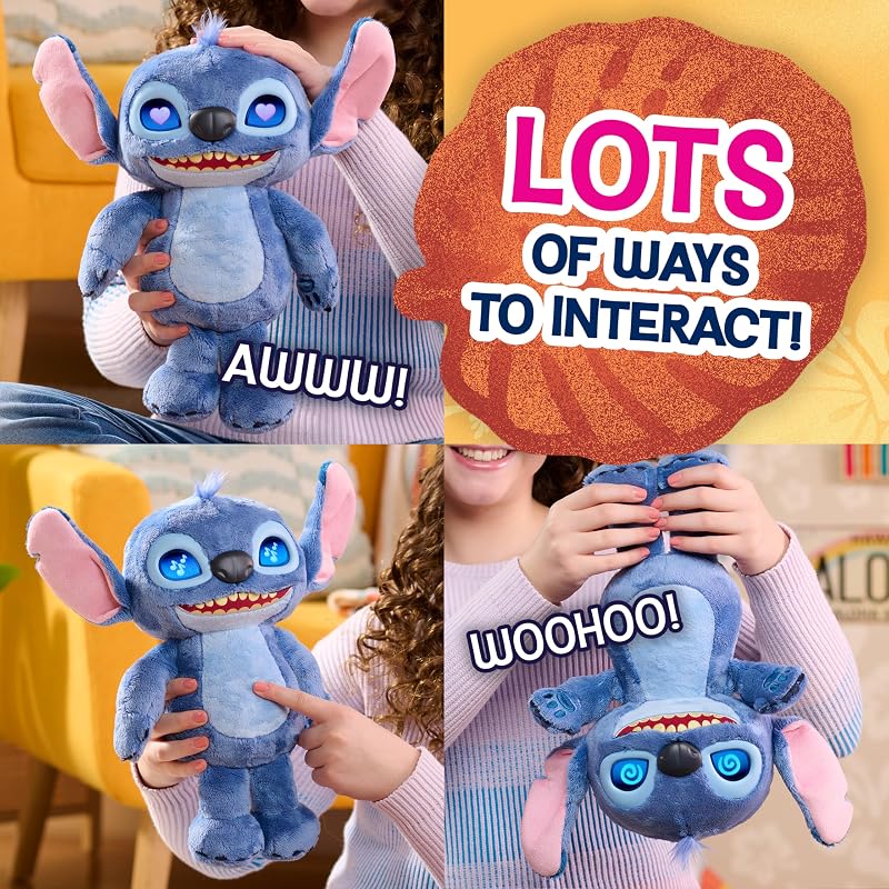 Disney Stitch Many Moods 34,3 cm großes interaktives Plüschtier, 50+ Soundeffekte und Sprüche, ausdrucksvolle LCD-Augen, Kinderspielzeug ab 3 Jahren