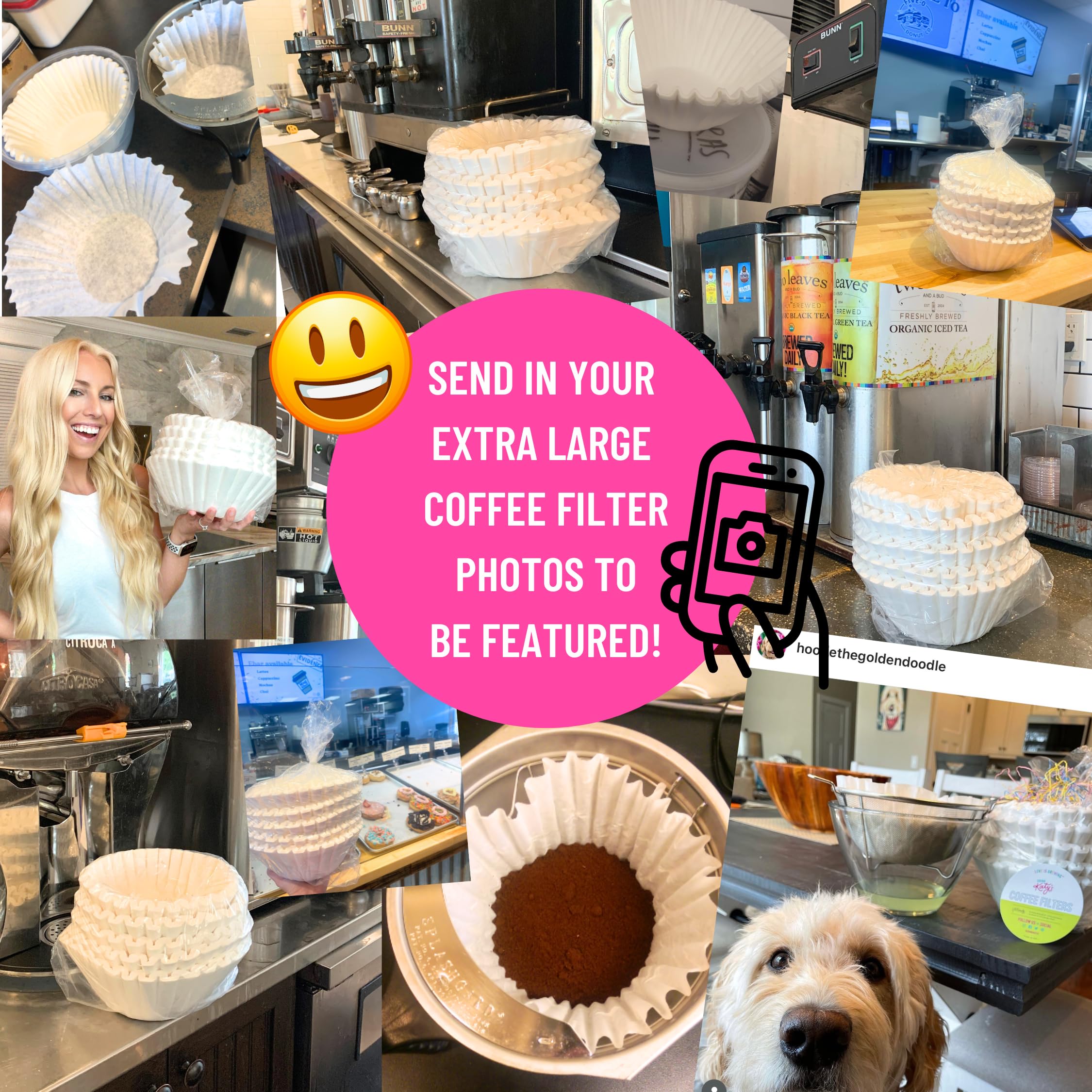 Katy’s Extra Large Coffee Filters | 1.5 to 3 Gallon Premium Commercial Coffee & Tea Filters for Restaurants, Cafés & More | 12.5” x 4.5” Inch Size | No Overflow, No Tearing | 250-Count Bulk Pack