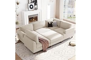 FANYE Oversized Modular Sofa Movable Ottoman Can be Freely Combined into Sofabed,L U-Shaped,Low Back Corner Sectional & Couch for Home Apartment Living Room Furniture Sets, Beige 101.2" W