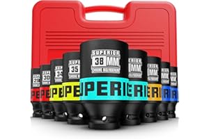 Aiourx 1/2" Drive Deep Large Impact Socket Set, Metric, 29mm-38mm, CR-MO, 6 Point, Use in Removing and Installing Axle Nuts, 