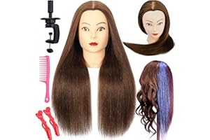 SIMNIENT Mannequin Head with 100% Real Hair, 20"Nature Brown Cosmetology Manikin Head Hair Styling Hairdressing Practice Styling Training Doll Heads with Clamp Holder clips and comb