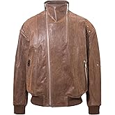 FLAVOR Mens Leather Motorcycle Jacket Real Leather Biker Jacket with Stand Collar