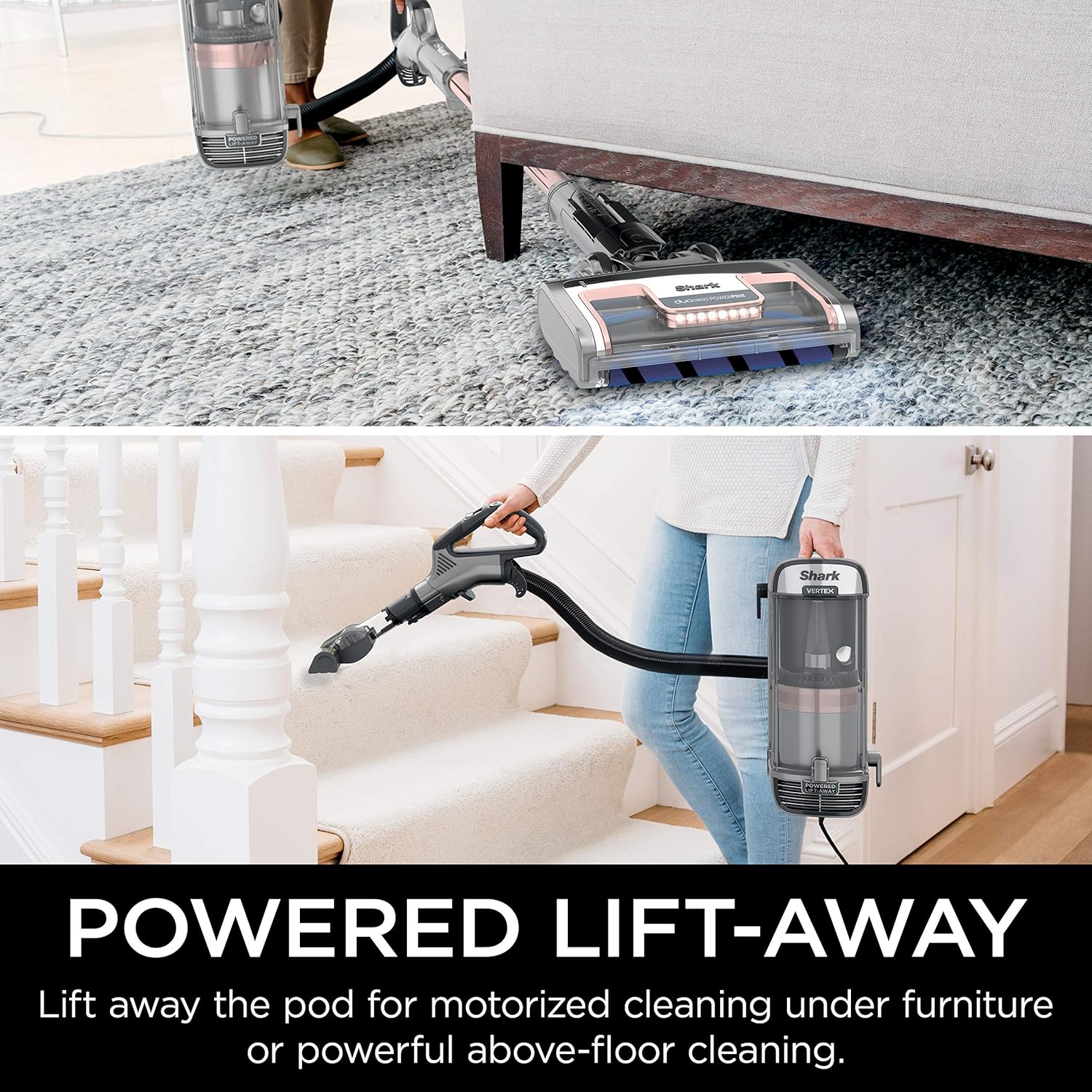 Shark AZ2002 Vertex DuoClean PowerFins Upright Vacuum with Powered Lift-Away Self-Cleaning Brushroll and HEPA Filter, 1 Quart Dust Cup Capacity, Rose Gold -