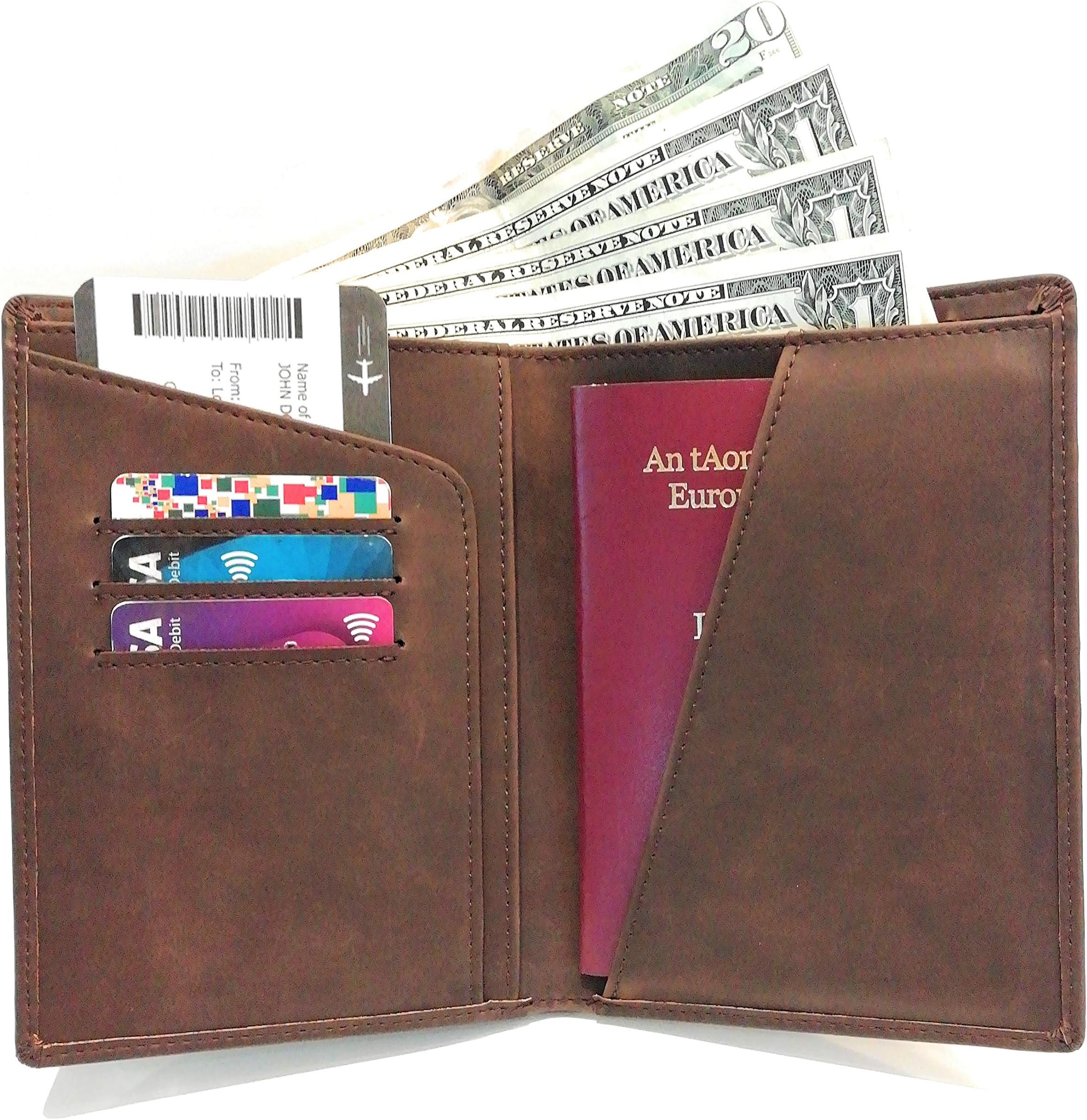 RFID Blocking-Brown PU Leather-Passport Holder-Travel Wallet-Document Organizer