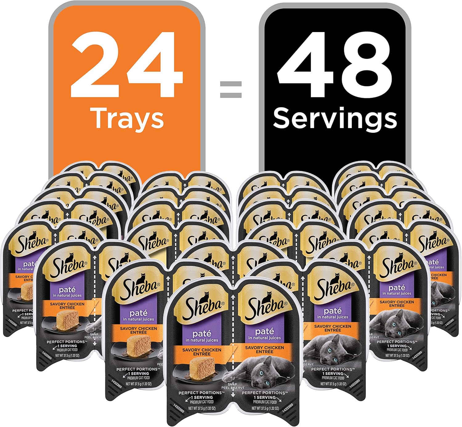 SHEBA PERFECT PORTIONS Soft Wet Cat Food Paté in Natural Juices Signature Savory Chicken Entrée, (24) 2.6 oz. Easy Peel Twin-Pack Trays : Pet Supplies