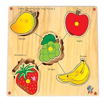 Skillofun Wooden Junior Identification Tray Fruits I with Knobs, Multi Color