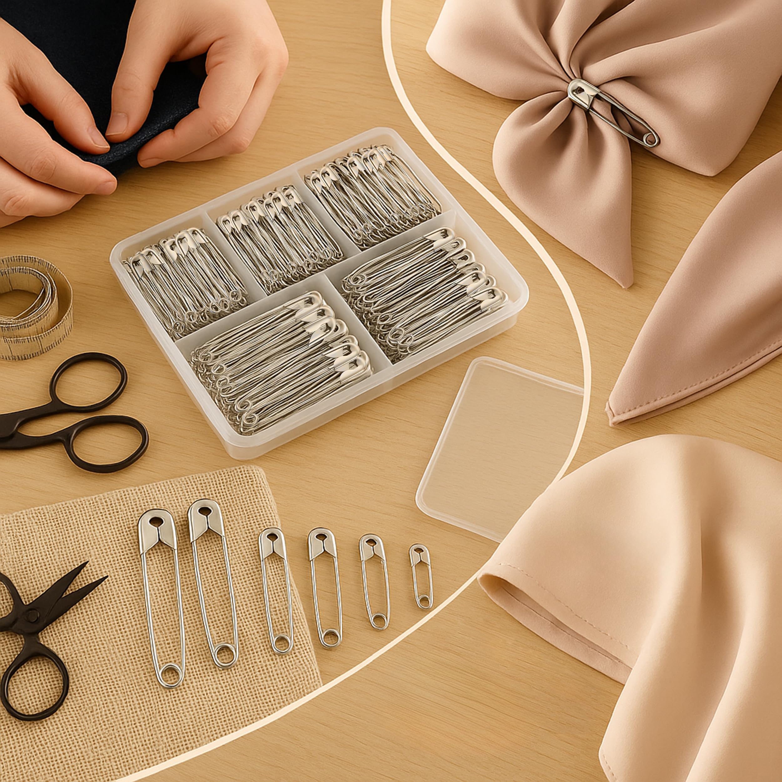 Mr. Pen 300 Pack Safety Pins, Assorted 5 Different Sized, Nickel Plated Steel, Rust Resistant, Small & Large Sizes, Bulk, for Clothes, Crafts, Pinning, Sewing, Art