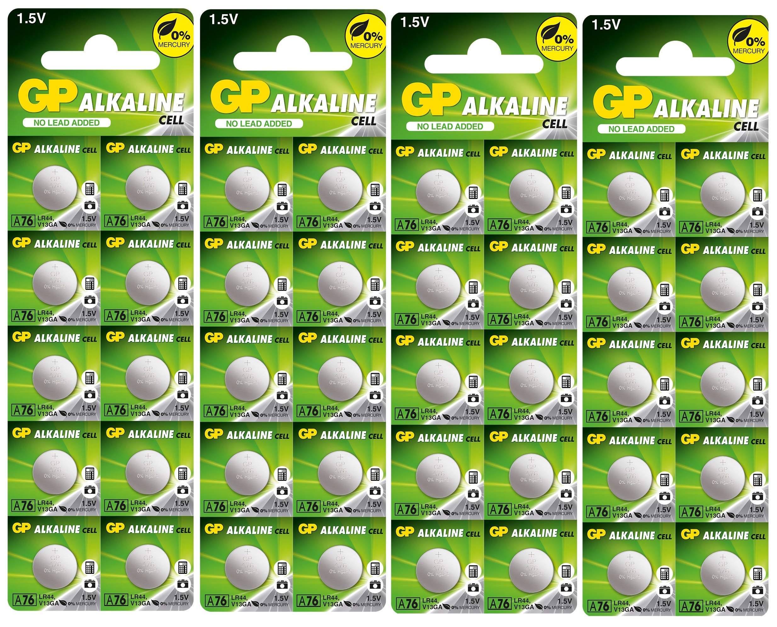 LR44 40-Pack of GP Batteries LR44 Button cell batteries Also known as AG13 / A76 suitable for Toys Calculators/Tv Remotes/Watches etc
