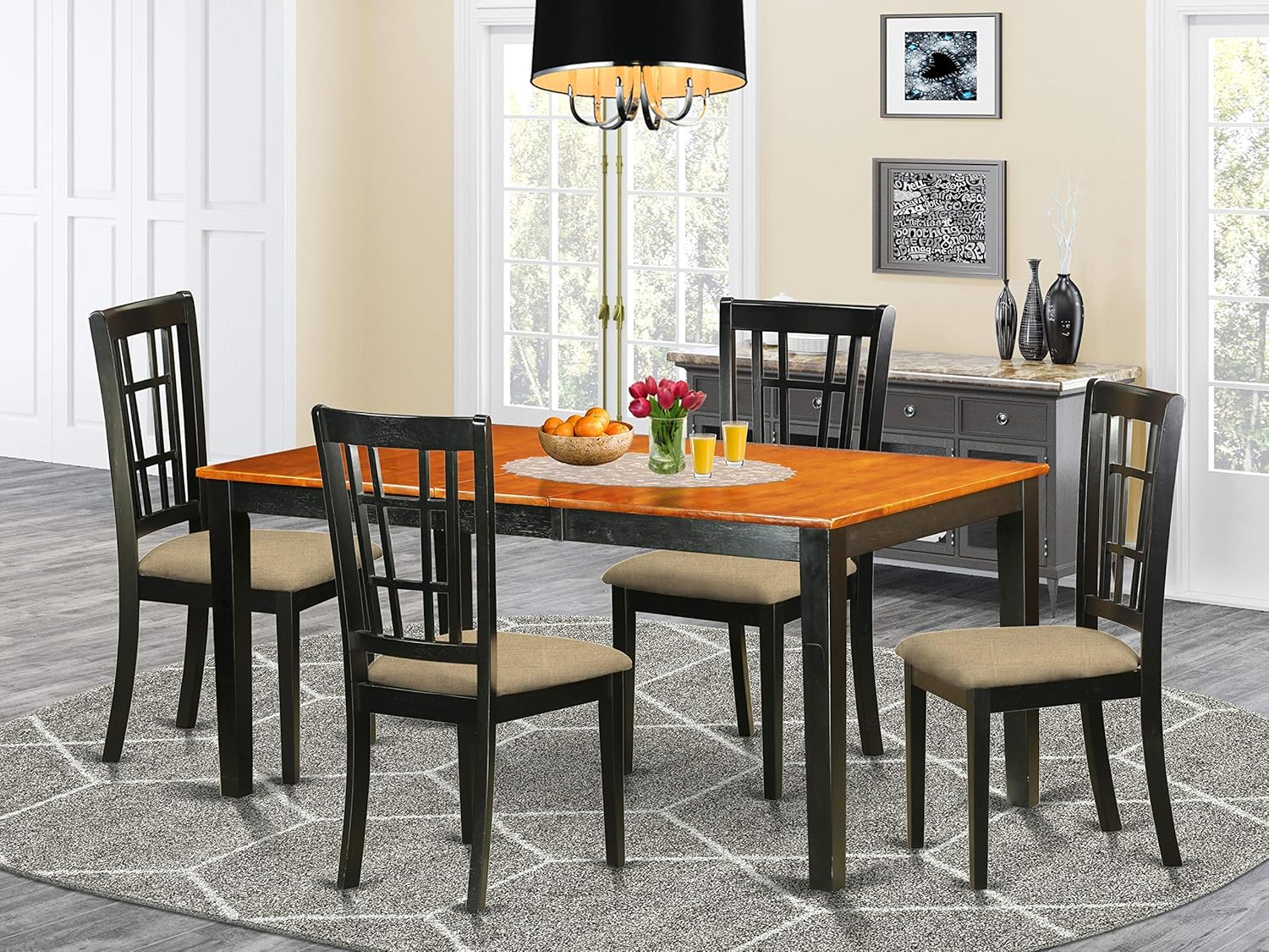 Amazoncom East West Furniture NICO5 BLK C 5 Piece Dining Set 4 Dining Room Chairs And A Wooden Table Rectangular Table Top Slatted Back And Linen Fabric Seat Black Cherry Finish