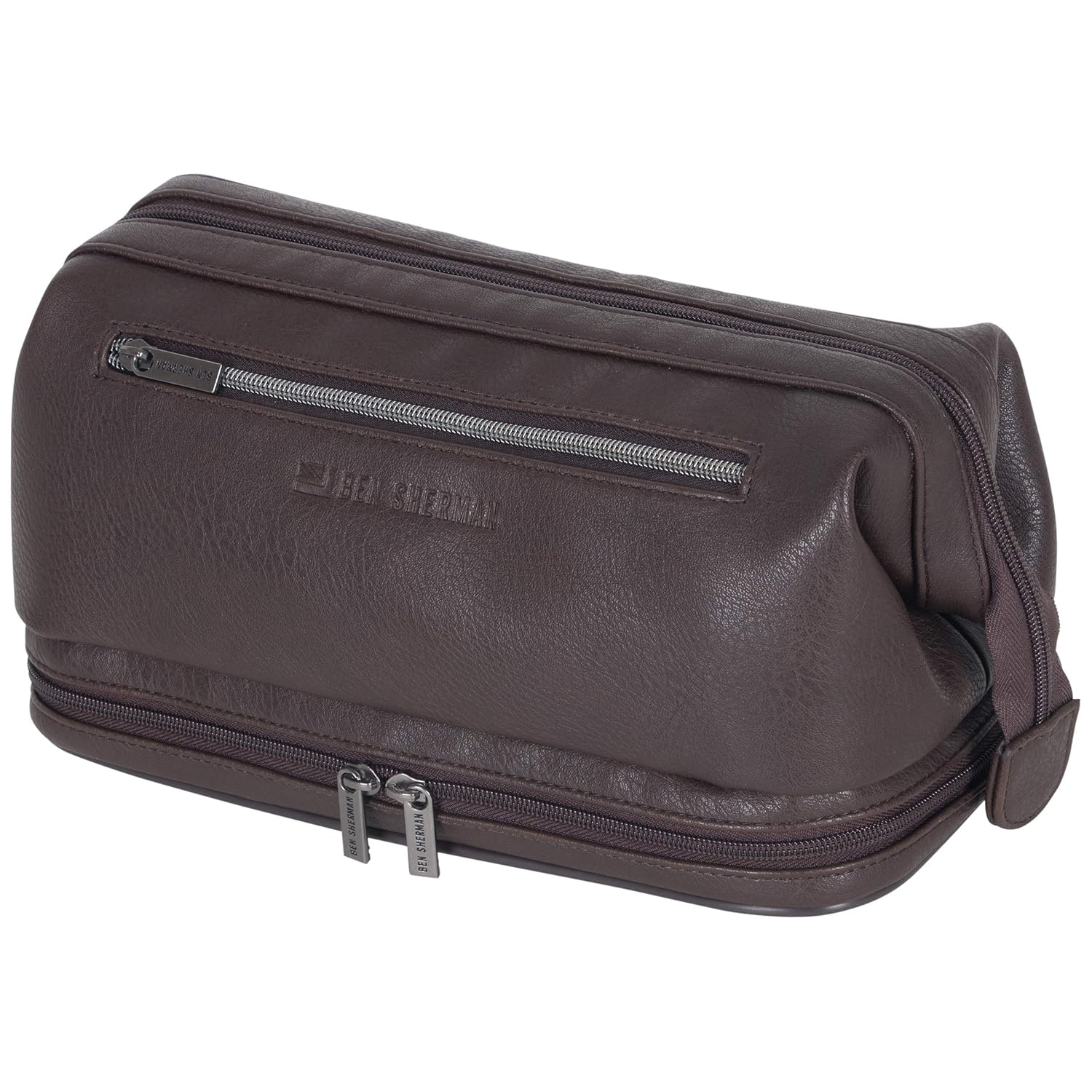 Ben Sherman Noak Hill Collection Vegan Leather Toiletry Travel Kit, Brown, 2PC Set: Industrial & Scientific