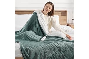 MOLATINK Electric Blanket Twin 62''X84'' Heated Blanket Green, Ultra Soft Silky Flannel & Fluffy Sherpa Heating Blanket with 5 Heat Levels & 10 Hrs Timer, ETL Certified & Overheat Protection, Gifts for Grandma