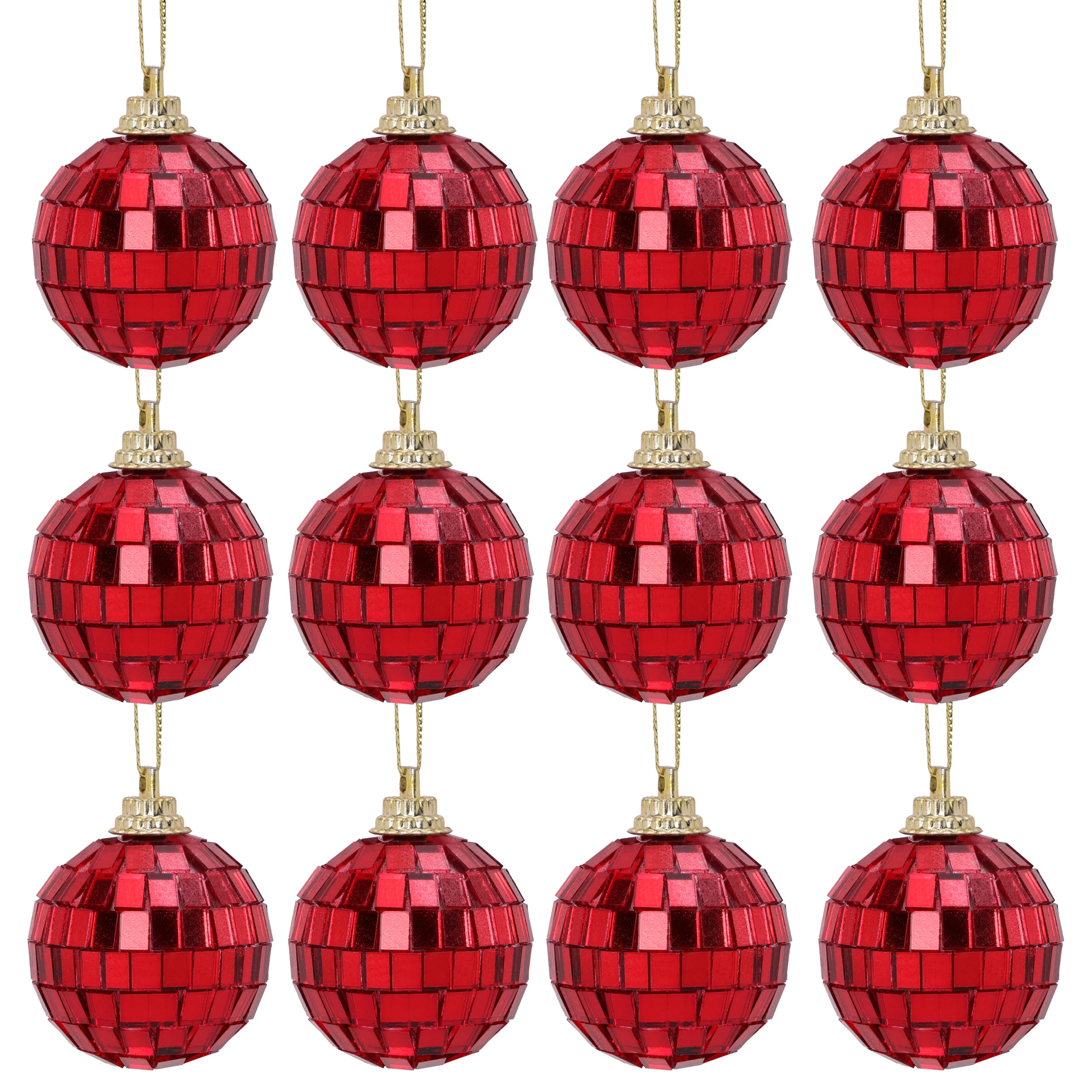 Christmas Concepts® Pack of 12-40mm (1.6") Mirror Disco Baubles - Christmas Tree Decorations (Red)