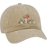 Primitives by Kathy Baseball Cap, Snail &amp; Mushroom, Stonewashed Khaki, Adjustable fit Metal Buckle