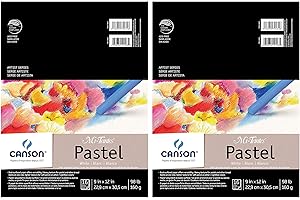 2-Pack - Canson Mi-Teintes Pastel Paper Pad, White with Glassine, Dual Sided Light and Heavy Texture, Top Wire Bound, 98 Pound, 9 x 12 Inch, White, 16 Sheets Each Pack