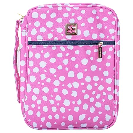 Mary Square Pink Spot Zipper Bible Case with Carrying Handle