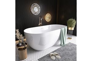 SYLONWILL 59" Free Standing Tub, Pure Acrylic Freestanding Bathtub, Stylish Stand Alone Contemporary Deep Soaking Bath Tub, cUPC Certified SY6850 (Glossy White)