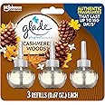 Glade PlugIns Refills Air Freshener, Scented and Essential Oils for Home and Bathroom, Cashmere Woods, 2.01 Fl Oz, 3 Count