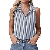 HOTOUCH Women's Sleeveless Button Down Shirts Hidden-Button Front Collared Dressy Casual Blouses Loose Office Tank Tops