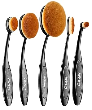 Oval Makeup Brush Set Professional Oval Toothbrush Foundation Contour Concealer Eyeliner Blending Cosmetic Brushes Tool (Black 5 Pcs)