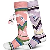unenow Merino Wool Ski Socks Kids 2 Pairs, Winter Warm Snowboarding Thermal Socks for Boys Girls Toddlers