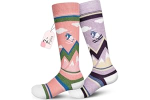 unenow Merino Wool Ski Socks Kids 2 Pairs, Winter Warm Snowboarding Thermal Socks for Boys Girls Toddlers