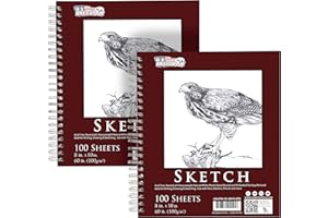 U.S. Art Supply 8"x10" Sketch Book Pad, 2 Pack (100 Sheets Each), 60lb (100gsm) Spiral Bound - Sketching, Drawing Pad, Acid-Free Paper - Sketch Pads for Adults, Students: Colored Pencils, Charcoal