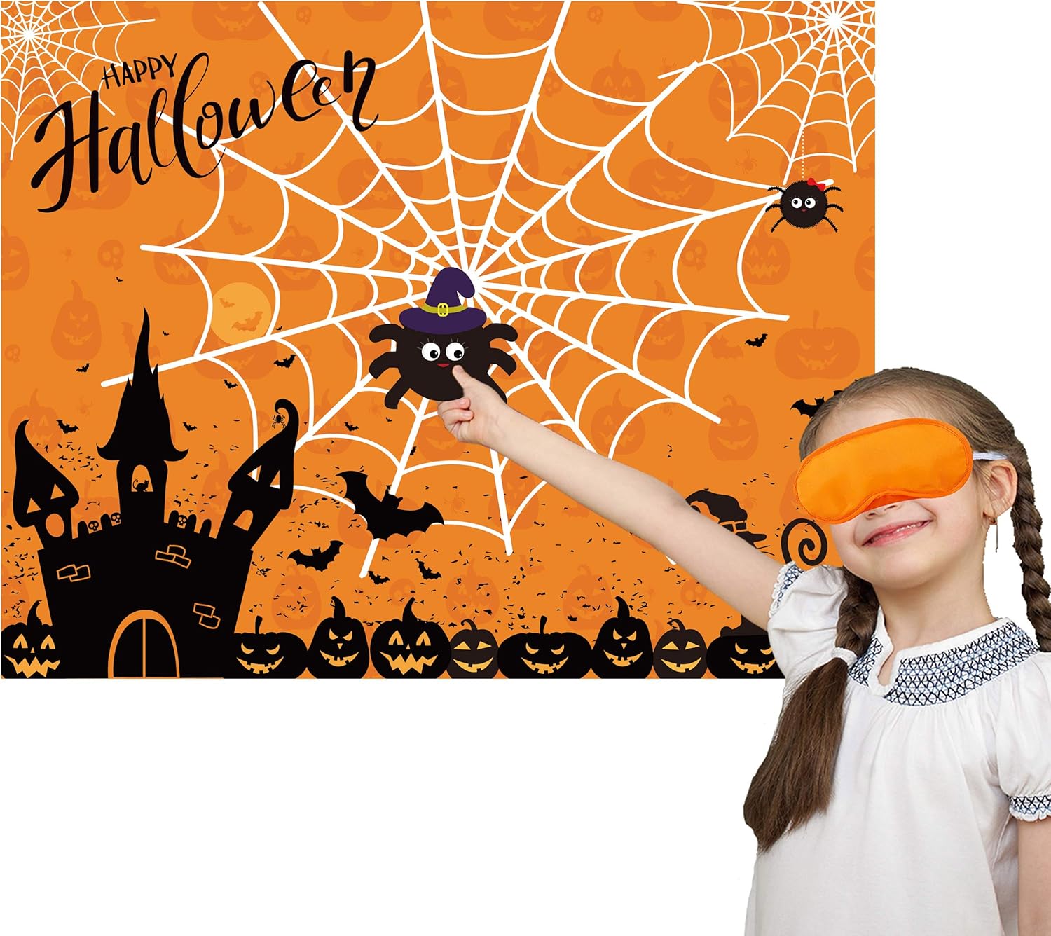 Halloween Party Games Pin The Spider on The Web Game Reusable Pin Game Spider Web Halloween Gift Halloween Party Favor Supplies for Kids Girls Boys: Toys & Games