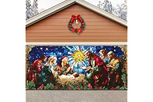 Blosssound Christmas Nativity Garage Door Cover 7 x 16 Ft Garage Door Banner Xmas Decorations Outdoor Large Christmas Backdrop Xmas Decor