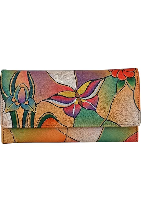 Cuir Véritable Peinture Main Porte-chéquiers Anuschka - Collection Ethreal Garden - Cuir Véritable - Cadeau Femme Cuir Peint Main