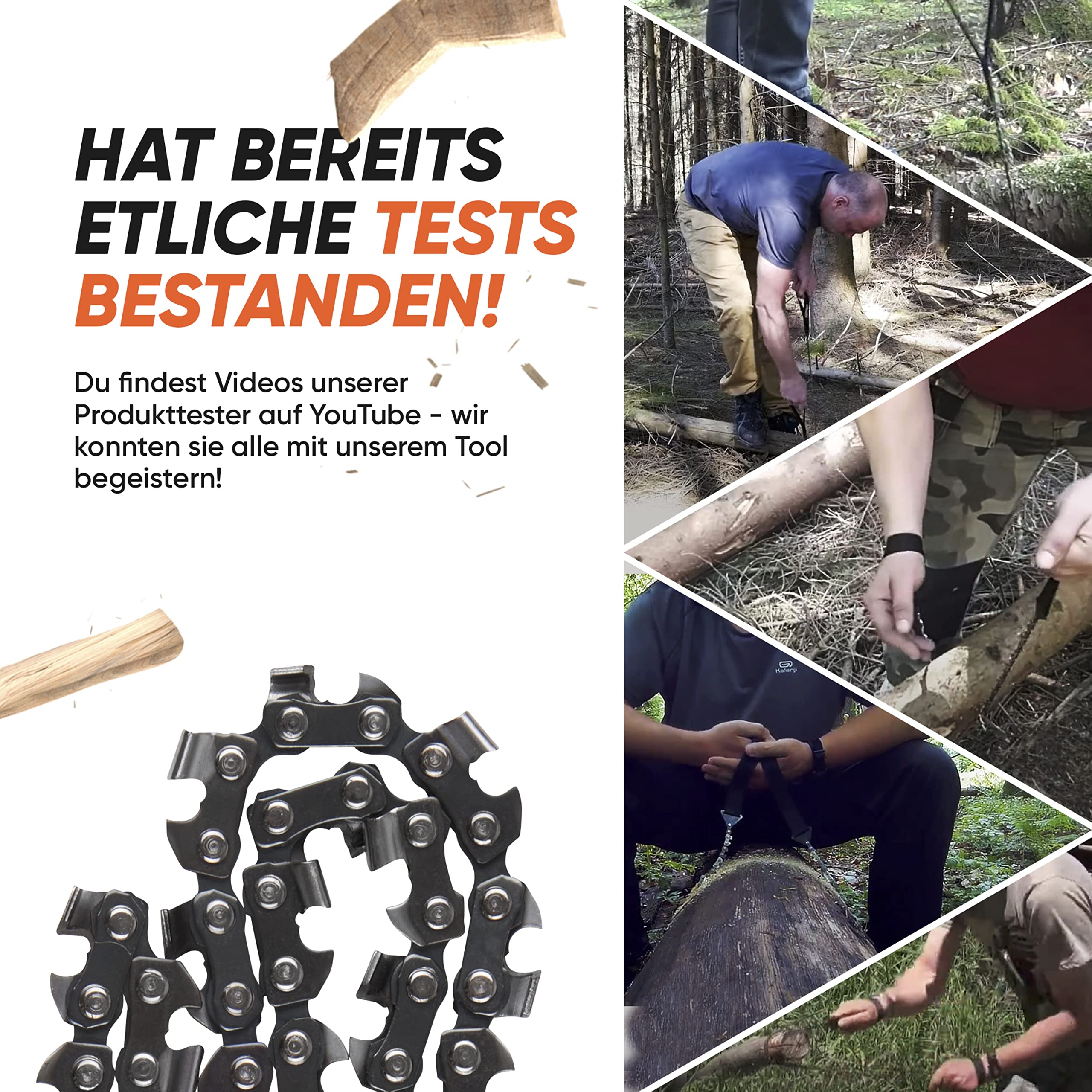 Bushstar Handkettensäge mit 33 Zähnen inkl. Gürteltasche und GRATIS FEUERSTARTER Holz schnell und einfach sägen - Premium Hand-/AST-/Holz-/Gartensäge für Survival, Outdoor & Camping 5